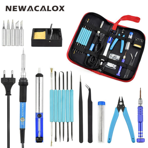 NEWACALOX EU/US 60W Thermoregulator Soldering Iron Kit Screwdriver Desoldering Pump Tin Wire Pliers Welding Tools Storage Bag