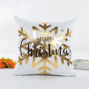 MIHE Merry Christmas Cushion Cover Gold Linen Cotton Soft Cute Throw Pillow Cover Decorative Sofa Pillow Case Pillowcase BZT18