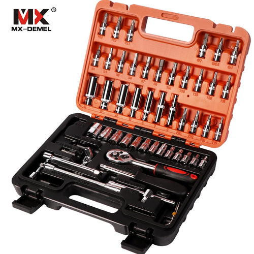 MX-DEMEL 53pcs Combination Tool Wrench Set Car Repair Tool Sets Batch Head Ratchet Pawl Socket Spanner Screwdriver Socket Set